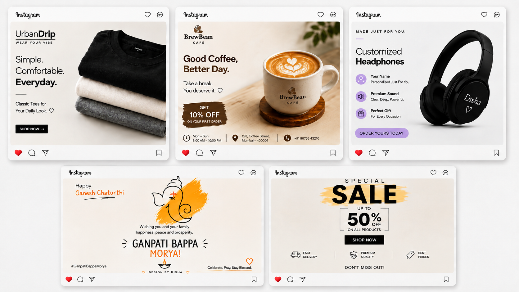 Instagram Post Designs — graphic design work by Disha Gamoth