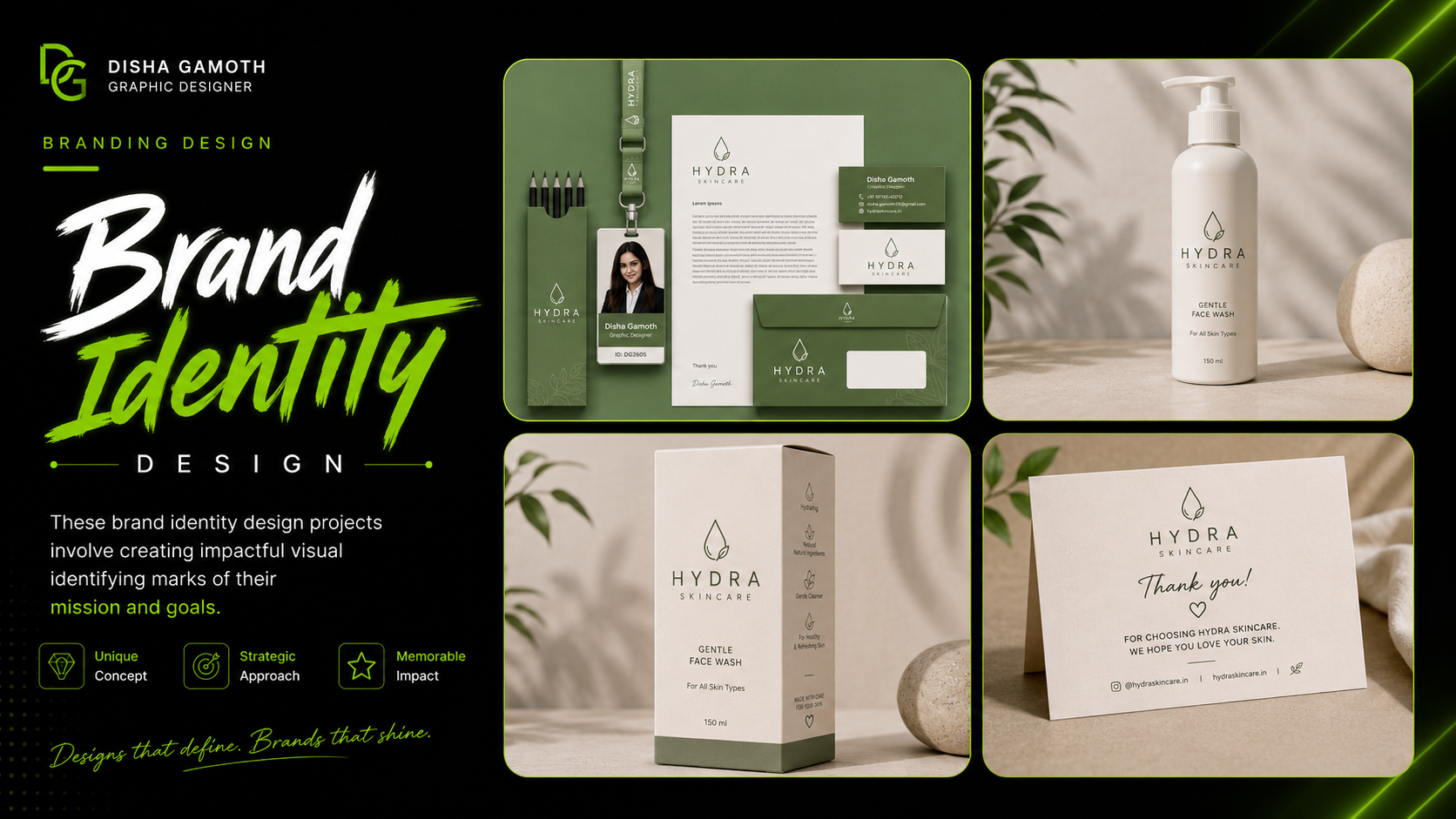 Hydra Skincare — Brand Identity — graphic design work by Disha Gamoth